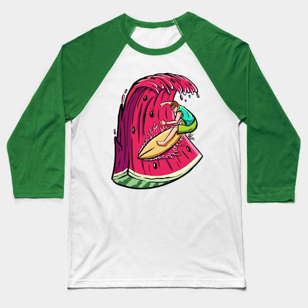 Watermelon Surfing Baseball T-Shirt by SkloIlustrator